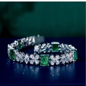 Trendy lab Emerald Diamond Bangle armband 100% Real 925 Sterling Silver Wedding armbanden voor vrouwenbelovende feestjuwelencadeau