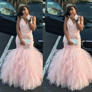 Trendy Lace Tiered Spaghetti Afrikaanse Mermaid Prom Dresses Sexy 2020 Nigeriaanse Applique Party Avondjurken Robe de Soiree Speciale Gelegenheid