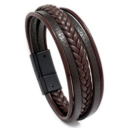 Trendy Lederen Bangle Armbanden Mannen Rvs Multilayer Gevlochten Touw Armband Voor Man Vrouw Sieraden Pulsera Hombre