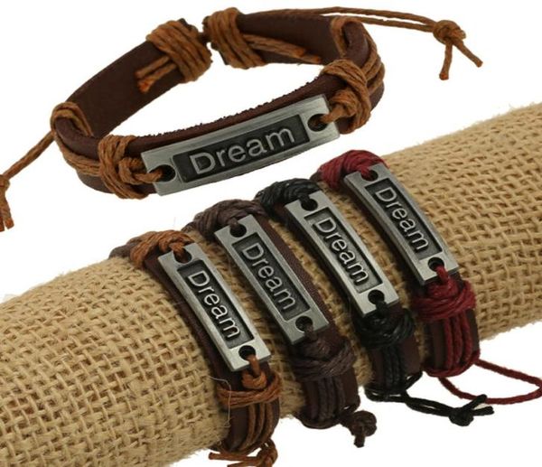 Accesorios de letras de moda, pulseras hechas a mano para hombre y mujer, pulseras de cuero con dije en relieve de aleación de Zinc, brazaletes de cuerda 6750905