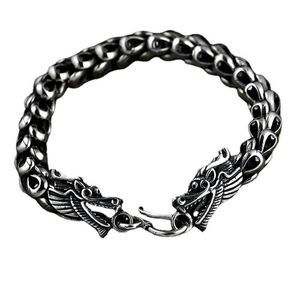 Lien à la mode S925 en argent Sterling Double tête de Dragon Bracelet hommes marée marque de bon augure zodiaque chaîne bijoux accessoires