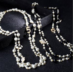 Collier de perles longues tendance pour femmes, numéro 5, pull superposé, fleur de camélia, fête