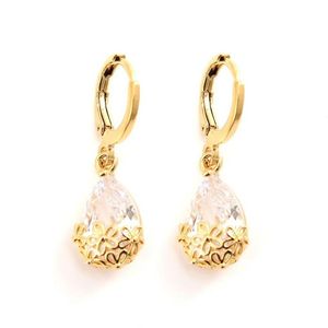 Tendance luxe 24 K CT or GF CZ goutte d'eau boucle d'oreille pendante lustre accessoires de mariée mignon pierre plusieurs couleurs sélectionner Elega215g