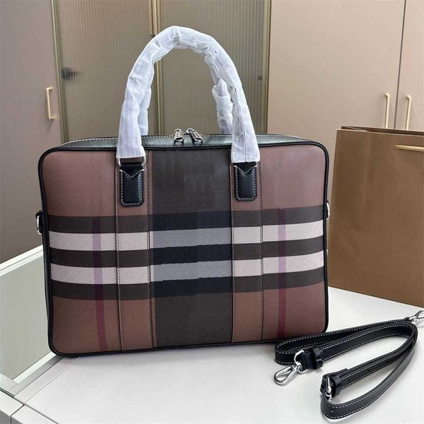 Bolsos para computadora portátil de lujo de moda Celosía a rayas Maletín unisex de negocios Bolso de diseñador de alta calidad Bolsos de hombro para mujeres de negocios Bolso de mano de caballo de guerra 230715