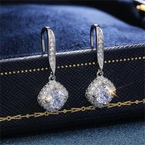 À la mode De Luxe Argent Couleur Carré Goutte Boucle D'oreille De Mariage Accessoires De Mariée Briller Zircon Pierre Élégant Femmes Bijoux GC2114