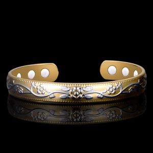Bracelet aimanté à la mode pour hommes cuivre rétro sculpté soins de santé magnétique/Germanium bracelet ouvert Q0719