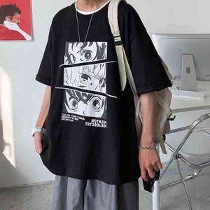 Trendy mannelijke korte mouwen T-shirts Mannen Dames Anime Print Losse Punk Koreaanse T-shirt Harajuku Student Goth Tops Lovers Streetwear G1217