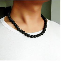 Trendy mannen ketting 6/8mm zwarte lava steen geel tijger oog choker rock kralen ketting mannen sieraden handgemaakte kraag dropshipping