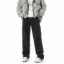 Tendance hommes Fi nouveau Style japonais ample jambe large multi-poches jean hommes à la mode marque droite plissée salopette s5w9 #
