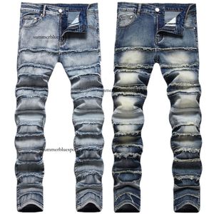 Trendy High Street Distressed Bulletless Jeans voor heren met kleine voeten, rock-'n-roll, slim-fit geborduurde broek