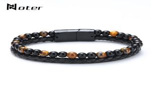 Trendy herenarmband natuurlijke lava tijger oog braslet dubbele laag lederen braclet hiphop punk brazalete aanwezig voor mannen bileklik2677291