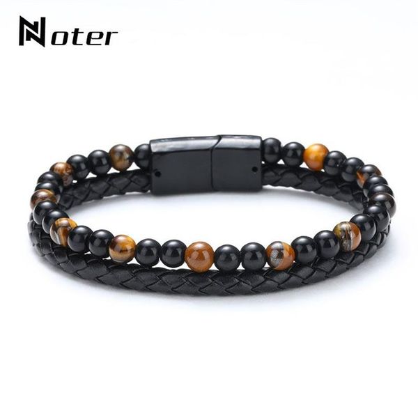 Bracelet homme tendance lave naturelle oeil de tigre Braslet Double couche cuir Bracelet Hiphop Punk Brazalete présent pour hommes Bileklik267c