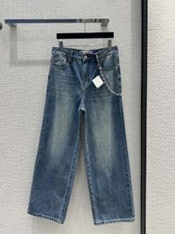 Trendy metalen keten jeans ontwerper jeans 2024 Nieuwe lente zomer mode panelen rechtstreeks merk dezelfde stijl broek dameskleding 0126-5