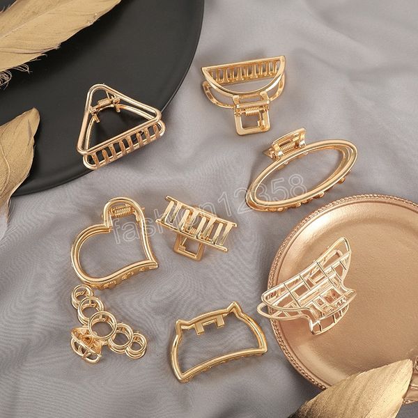 TRENDY MINI GOLD GEOMETRIC HEIR CLAWS BARRETTES Fashion Hollow Heart Metal Hairclips For Women Girls Clips Clips Hair Ornement