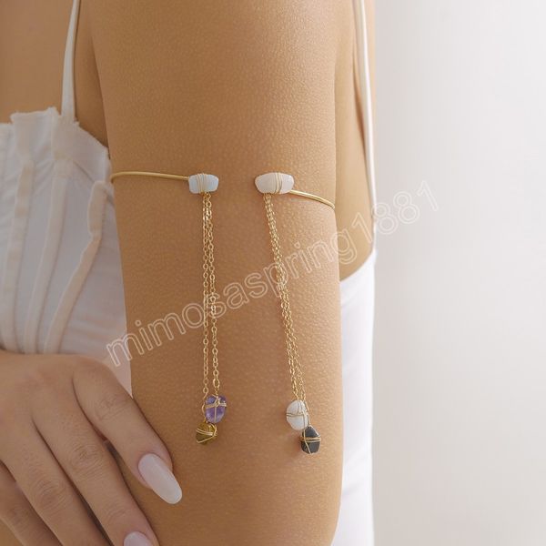 À la mode mélange couleur irrégulière cassé pierre pendentif bras supérieur Bracelet pour femmes bijoux chaîne en métal ouvert Bracelet fête cadeaux
