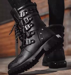 Trendy motorfietsontwerper Men Boots Rock Punk Hight Top Veter-up Martin Boots Male Party Mocassins Sapato Sociale Masculino schoenen 97003