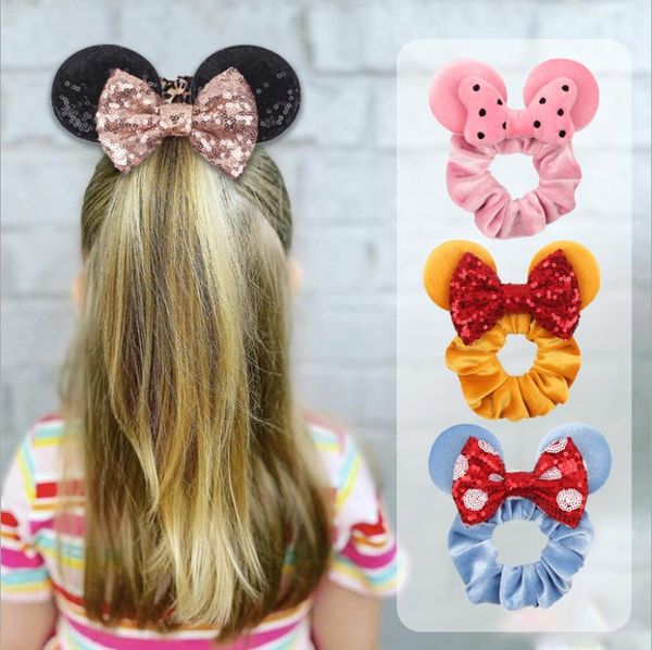 Orejas de ratón a la moda, lazo para el pelo con lentejuelas, coleteros de terciopelo para mujer, bandas para el pelo a la cintura, diadema bonita para niñas