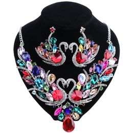 Trendy Multicolor Zirconia Sieraden Sets Voor Vrouwen Geschenken 18 Kleuren Crystal Swan Oorbel En Ketting Sets260n