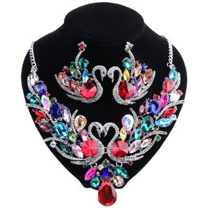 Ensembles de bijoux de zircone cubique multicolore à la mode pour femmes meilleures cadeaux 18 couleurs Crystal Swan Earge et collier