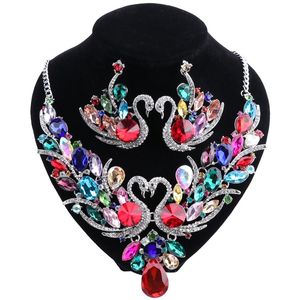 Trendy Multicolor Zirconia Sieraden Sets Voor Vrouwen Geschenken 18 Kleuren Crystal Swan Oorbel En Ketting Sets260n