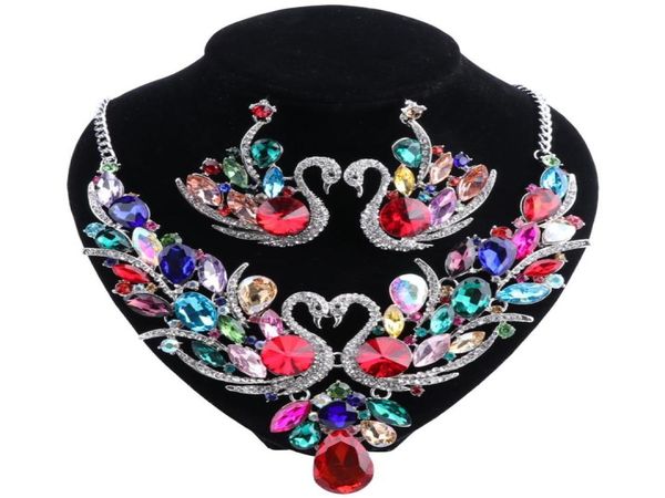 Juegos de joyas para mujer de circonia cúbica Multicolor a la moda, los mejores regalos, conjuntos de collar y pendientes de cristal de 18 colores 4028471