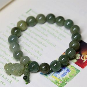 Trendy Natural 10mm Jadeite armband Oliegroene Pixiu Mannen en vrouwen Bekleed armbanden DIY kralen accessoires Verjaardagsgeschenk hele257S