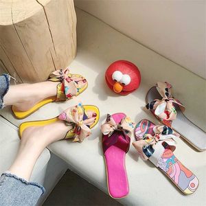 TRENDY Net Bow Flat Slippers Flip Flops for Shoes Summer Sandal Women Sandals Sandles Talons Fenty Tlides 240228