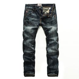 Trendige nostalgische ausgefranste Jeans Herren Retro Vintage Straight Scratch Washed Black Jean Lässige mittelhohe Jugend-lange Jeanshose 259M