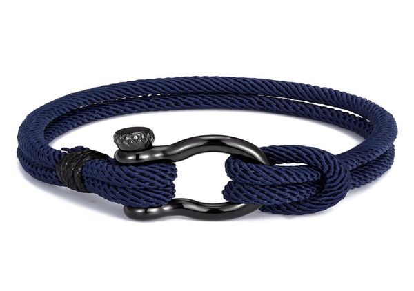 Bracelet de survie porte-bonheur en corde de couleur extérieure à la mode femmes hommes charme noir boucle en acier inoxydable Bracelets d'amitié Femme homme2803800