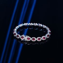 Bracelet ovale en diamant rubis pour hommes et femmes, tendance, en argent Sterling 100% véritable, bijoux de mariage, cadeau de fiançailles, 925