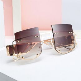 Lunettes de soleil carrées surdimensionnées pour femmes et hommes, verres de couleur teintés rouge et marron, UV400 rétro, tendance, W90254T