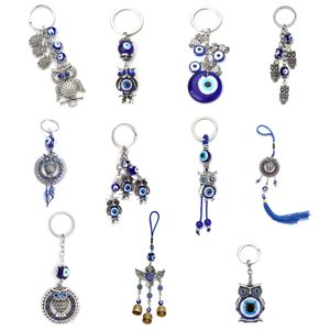 Trendy Owl Blue Evil Eye Sleutelhanger Auto Sleutelhanger Handtas Charm Hanger Sieraden Gift Voor Bescherming en Zegen Leuke Accessoires G1019