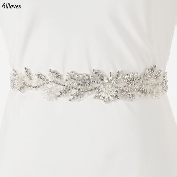 Cintura da sposa con strass di cristallo perla alla moda Cintura in argento con damigella d'onore, festa di nozze, accessori fatti a mano con diamanti, cintura per abito da sposa CL3034