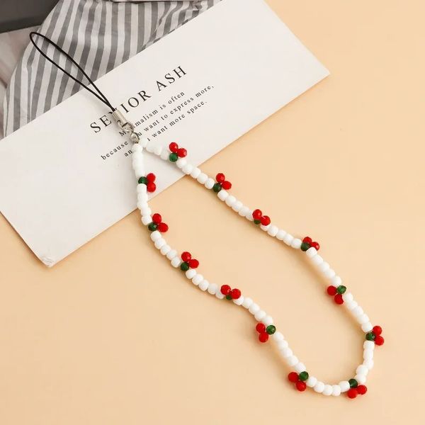 Chaînes téléphoniques de perles à la mode pour femmes Bouettes de téléphone portable perles cerises Lanyard phoncase charmes accessoires