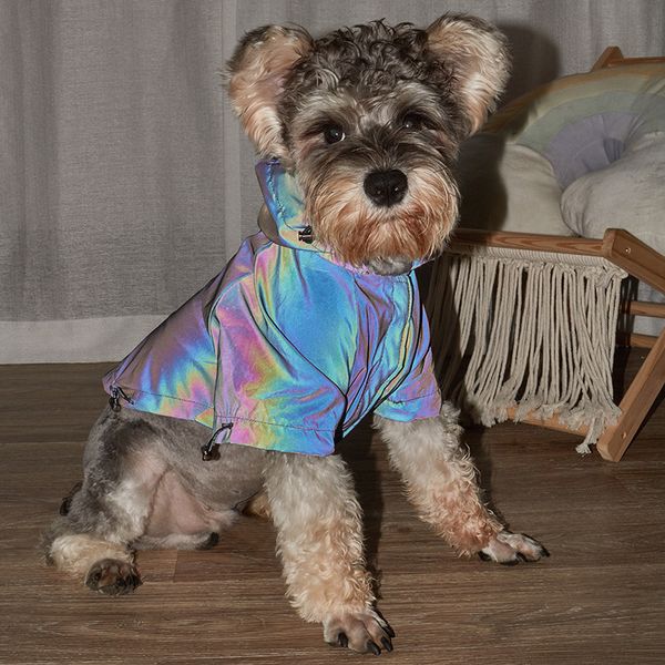 Chaqueta de moda para mascotas, impermeables, ropa para perros, sudadera con capucha reflectante colorida para mascotas, lo último en ropa para perros Teddy Schnauzer