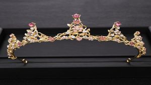 Trendy roze kristal prinses kroon goud bruiloft tiara bruids diadeem strass haar sieraden kopstuk bruiloft haaraccessoires8088590533333