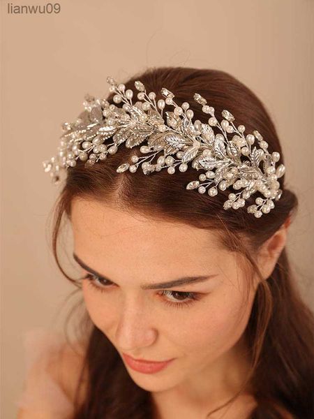 Accesorios para el cabello de boda de hoja de aleación de lujo de corona nupcial de diamantes de imitación de moda para mujeres tocado de novias tocado hecho a mano L230704