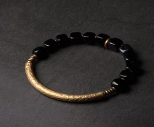 Bracelet en obsidienne noire cubique en pierre de protection à la mode avec accessoires en cuivre antique fabriqués à la main, bijoux pour hommes et femmes Beaded1468269