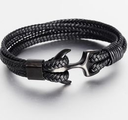 Trendiges Punk-Armband mit schwarzem Anker, handgefertigte Lederseilkette für Männer, Sporthaken-Armband aus Metall, Schmuck, Geschenke2277149