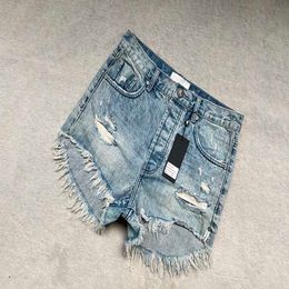 Trendy Pure Original Goods Short en jean lâche à bords rugueux bleu clair pour femmes