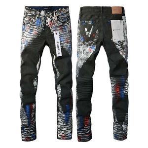 Trendy Purple Brand Men's High Street Heavy Industry Paint Sliged Slige Fit Leggings Fashionable Light Colored Jeans