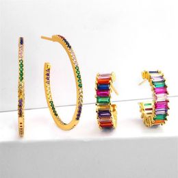 Trendy Rainbow Baguette Cubic Zirconia CZ Hoop Earring Gold Filled Kleurrijke Prachtige Europese Huggie oorbellen sieraden ers-q983046