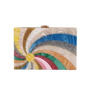 Sac à main en acrylique filature arc-en-ciel tendance, sac de soirée épissé multicolore, sac pour robe de soirée de mariage, pour femmes, 240207