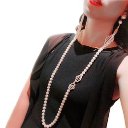 Collier de perles longues naturelles pour femmes, collier de perles rondes d'eau douce blanches, cadeau de fête Q0531