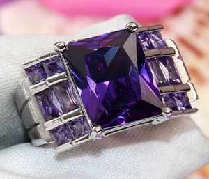 Bagues rectangulaires en Zircon violet pour femmes, bague de mariage Simple, grande pierre, bijoux de mariée, taille entière, 610 anillos7160738
