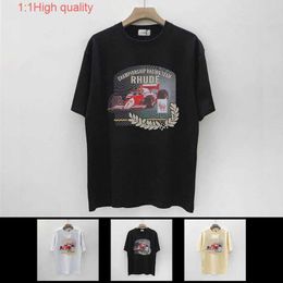 Trendy RH limited rhude vrije tijd high street hiphop zomer nieuw los T-shirt met ronde hals en korte mouwen