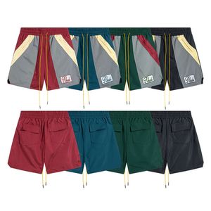 Trendy Rhude Color Blocking Micro Label Bond Casual Shorts for Men and Women High Street Beach Sports Capris