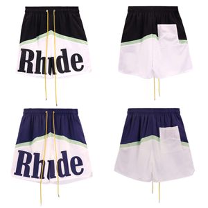 Trendy Rhude Letter Couleur Blocage des sports décontractés Shorts élastiques pour hommes et femmes American High Street Beach Pantal