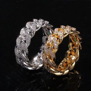 Anillos de moda Color dorado de alta calidad Bling Iced Out CZ Hip Hop Punk anillo cadena de eslabones cubanos Ring2672