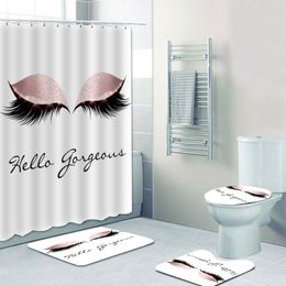 Rideau de douche à cils en or rose à la mode, ensemble de rideau de salle de bain avec tapis de bain, tapis pour toilettes, paillettes, bonjour, magnifique décor 201030